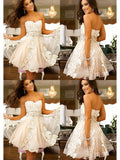 A-Line/Princess Sleeveless Sweetheart Homecoming Dresses Sariah Applique Tulle Short/Mini Dresses