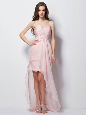 Olivia Homecoming Dresses Chiffon A-Line/Princess Sweetheart Sleeveless Beading Applique High Low Dresses