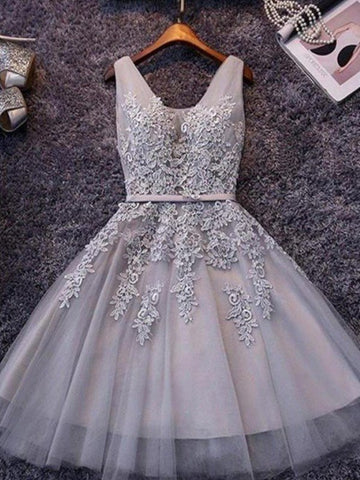 A-Line/Princess Keely Homecoming Dresses Sleeveless Straps Tulle Applique Short/Mini Dresses