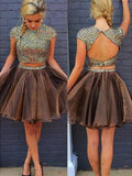 A-Line/Princess Sleeveless Scoop Homecoming Dresses Kaylynn Beading Short/Mini Organza Two Piece Dresses