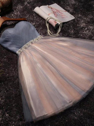 A-Line/Princess Sleeveless Sweetheart Tulle Johanna Homecoming Dresses Beading Short/Mini Dresses