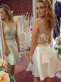 A-Line/Princess Libby Homecoming Dresses Chiffon V-Neck Sleeveless Beading Short/Mini Two Piece Dresses