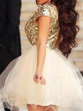 A-Line/Princess Sleeveless Scoop Malia Homecoming Dresses Sequin Tulle Short/Mini Dresses