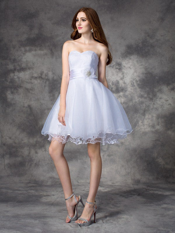 A-Line/Princess Sweetheart Ruffles Homecoming Dresses Zara Sleeveless Short Organza Dresses