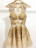 A-Line/Princess Homecoming Dresses Raina Bateau Sleeveless Tulle Applique Short/Mini Dresses