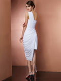 Sheath/Column Cierra Chiffon Homecoming Dresses One-Shoulder Sleeveless Pleats Beading Short