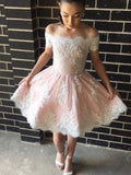 A-Line/Princess Sleeveless Homecoming Dresses Lyric Lace Off-The-Shoulder Short/Mini Dresses