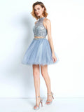 A-Line/Princess High Neck Sleeveless Beading Short/Mini Net Homecoming Dresses Nevaeh Two Piece Dresses