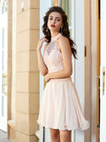A-Line/Princess Halter Beading Sleeveless Viviana Chiffon Homecoming Dresses Short/Mini Two Piece Dresses