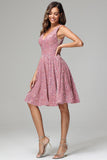 Pink A Line V-neck Short Sequins Homecoming Dress