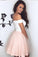 Pretty Lace V Neck Tulle Off the Shoulder Light Pink Sweetheart Homecoming Dresses